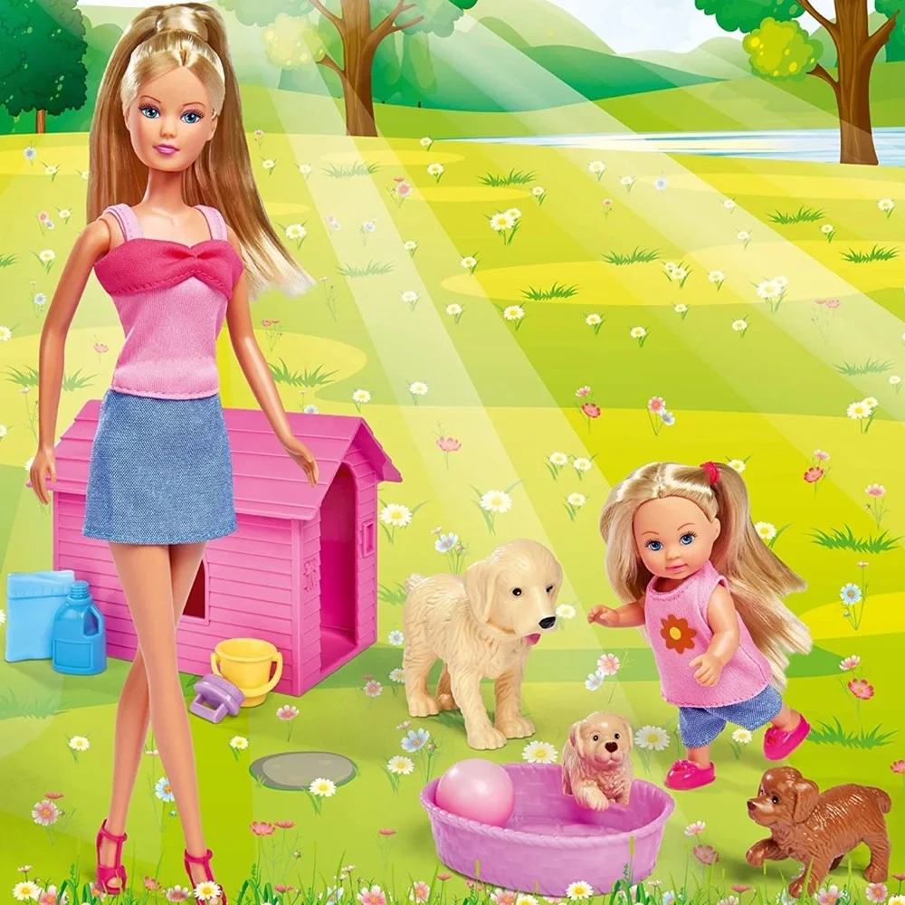 Steffi Love Happy Animal Dog Puppy Set +16 Pieces Little Girl Doll Playset NEW